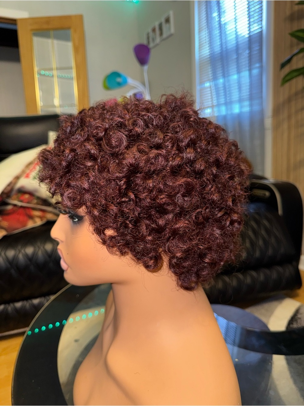 Burgundy Curly Short Wig - Women Hair